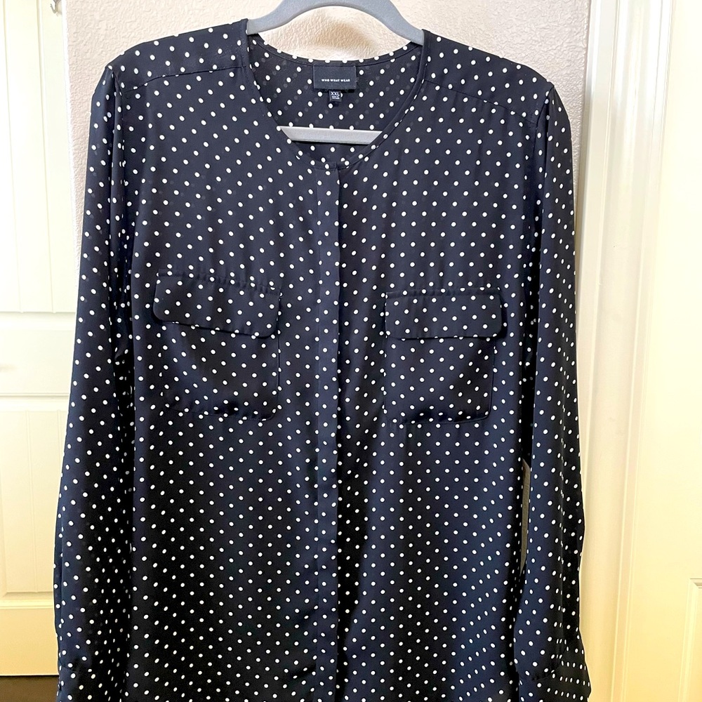 Dark Academia Black & White dot blouse, XXL